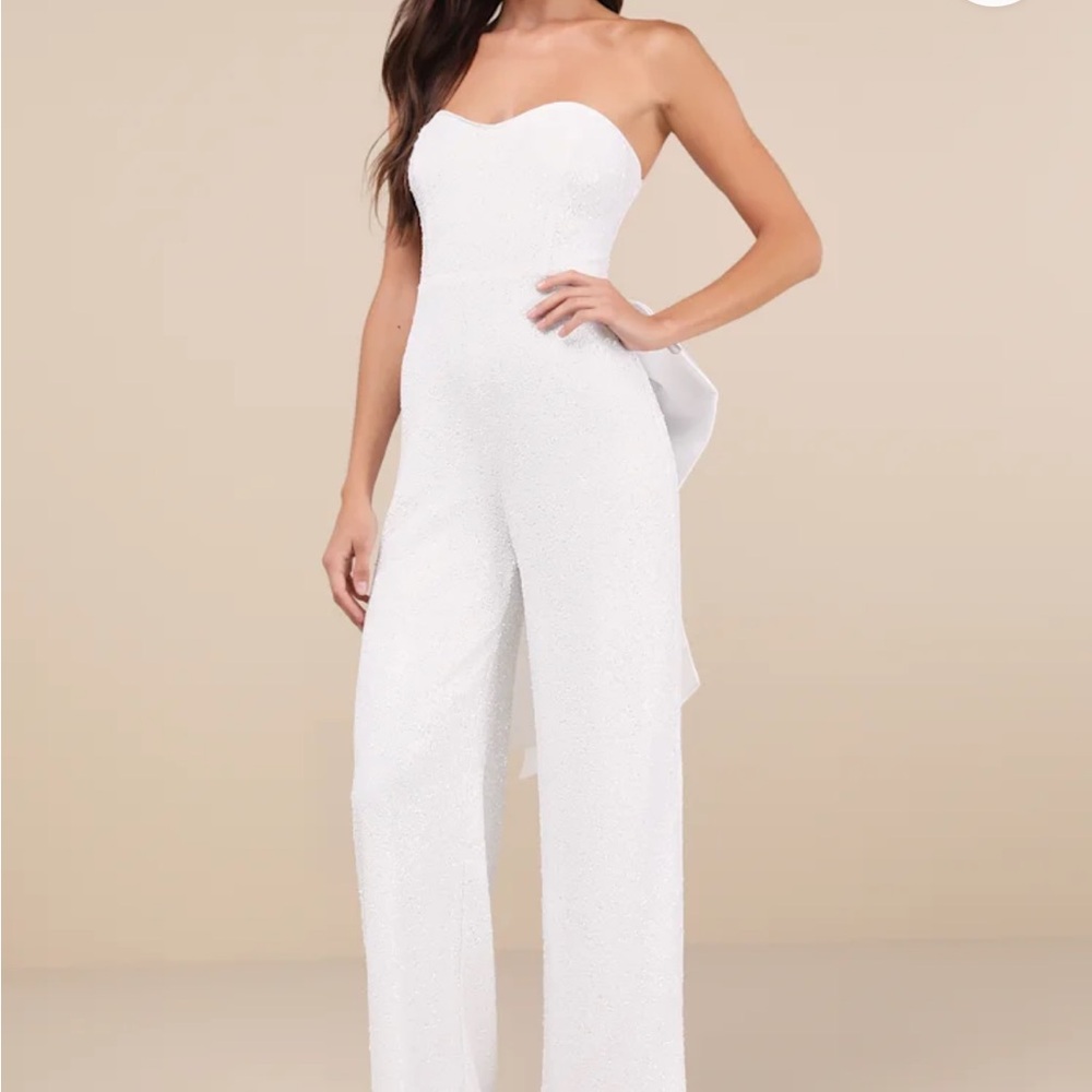 Lulu's Elegant White Strapless Jumpsuit
